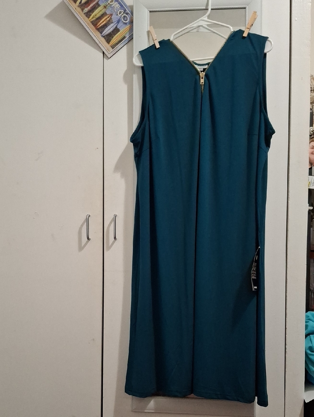 Avenue Sleeveless Teal Shift Dress with Gold Zip